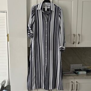 Tommy Bahama Navy and White Striped Long Sleeve Dress